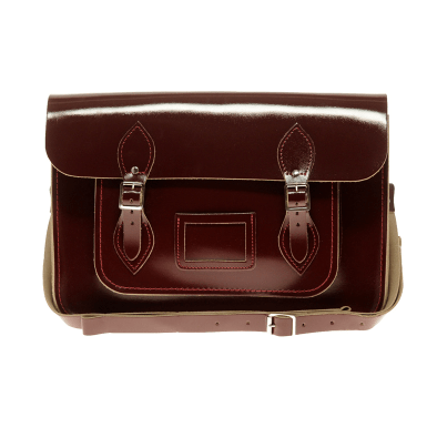 patent oxblood satchel