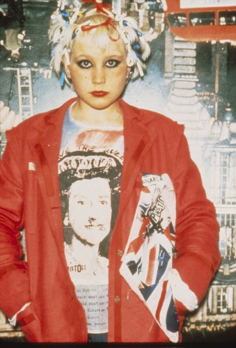 Punk girl in fronot of Seditionaries Shop, London
